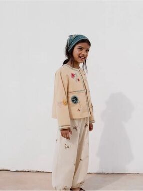 Zara Kids Embroidered Cotton Linen Jacket